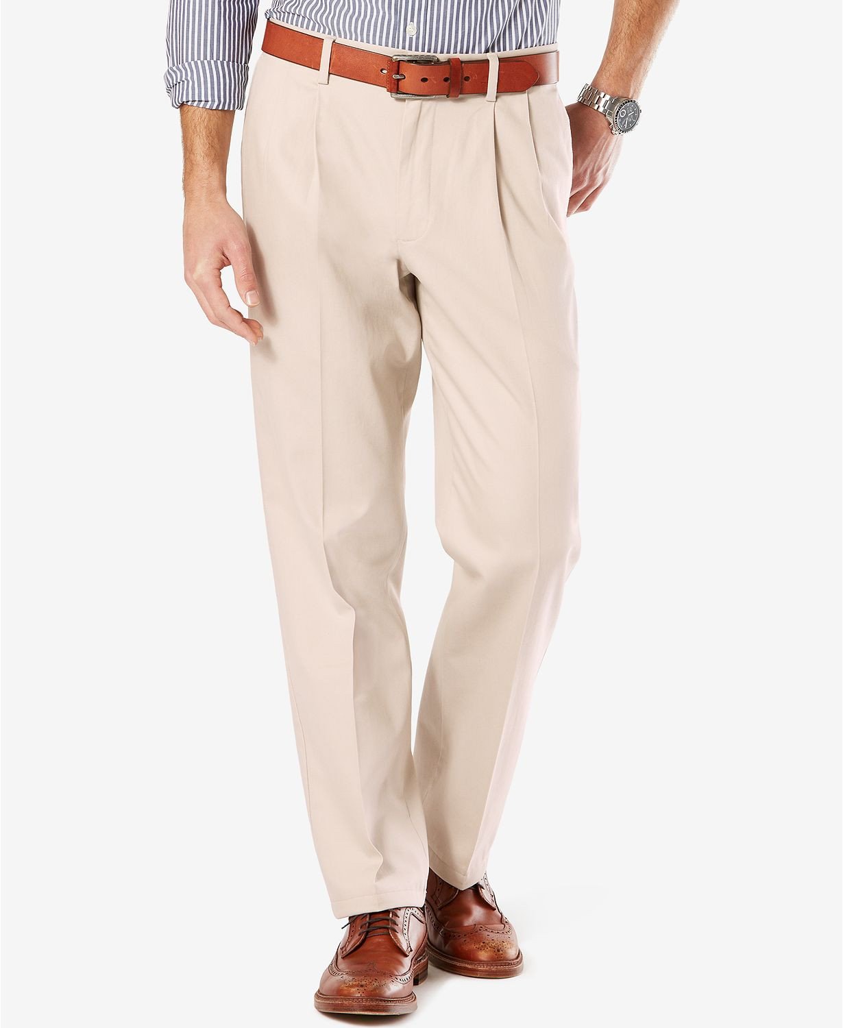 Dockers Stretch Classic Pleated Fit Signature Khaki Pants D3 Cloud