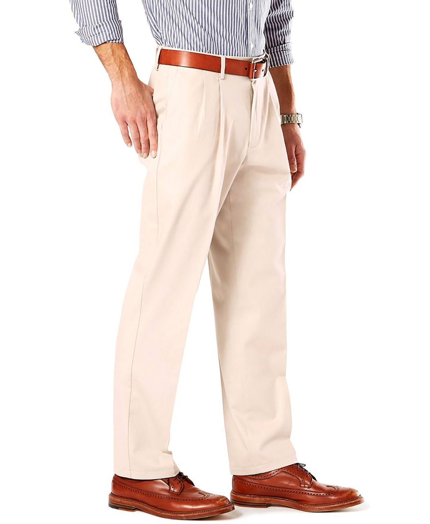 Dockers Stretch Classic Pleated Fit Signature Khaki Pants D3 Cloud