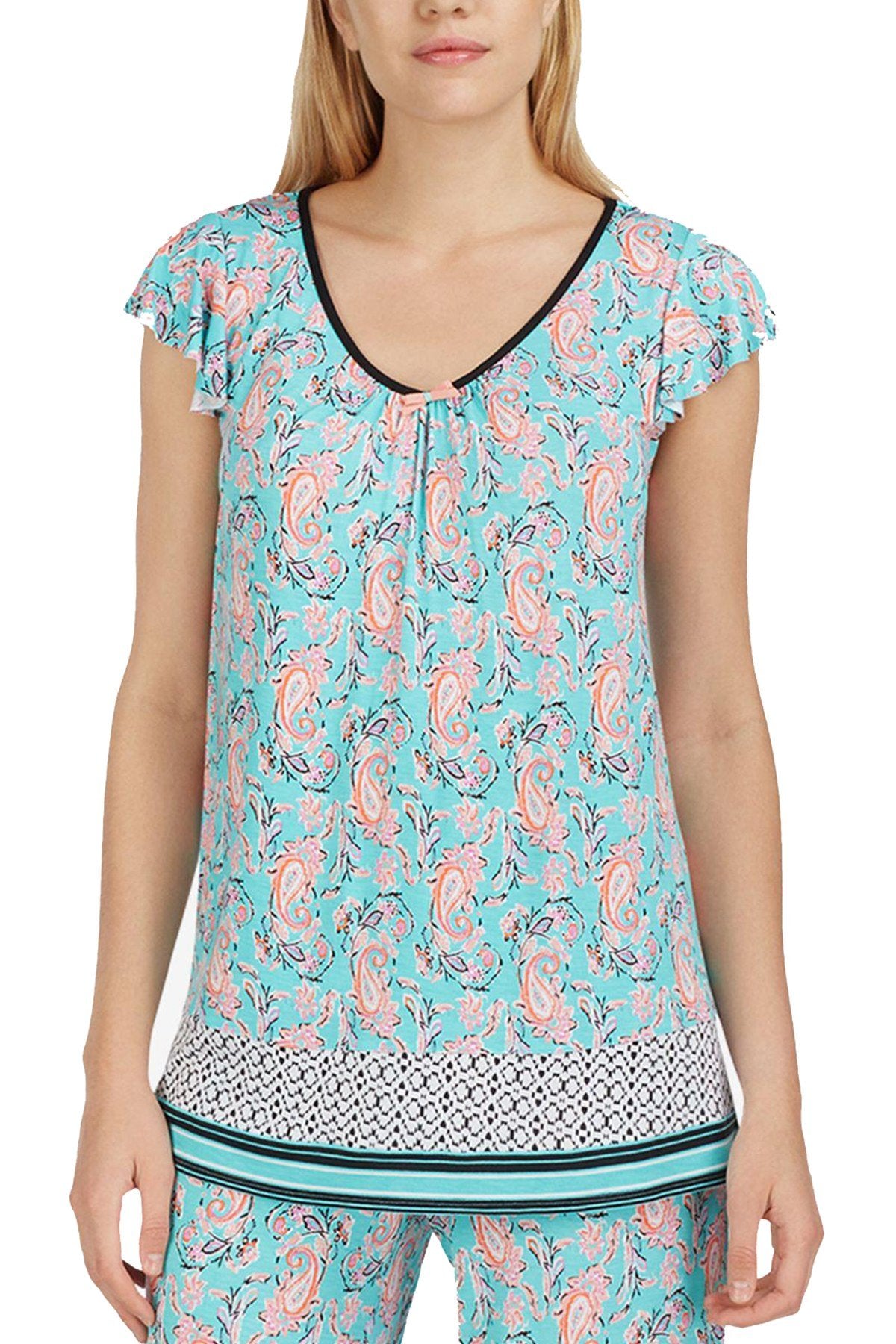 Ellen Tracy Printed Flutter Sleeve Pajama Top in Seafoam