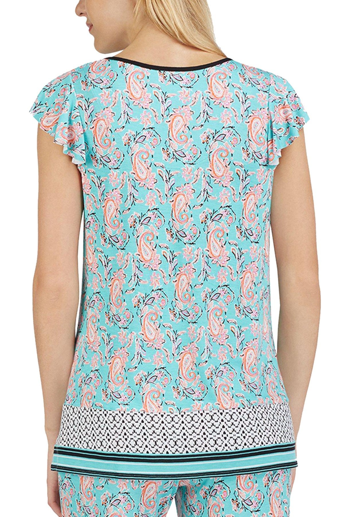 Ellen Tracy Printed Flutter Sleeve Pajama Top in Seafoam