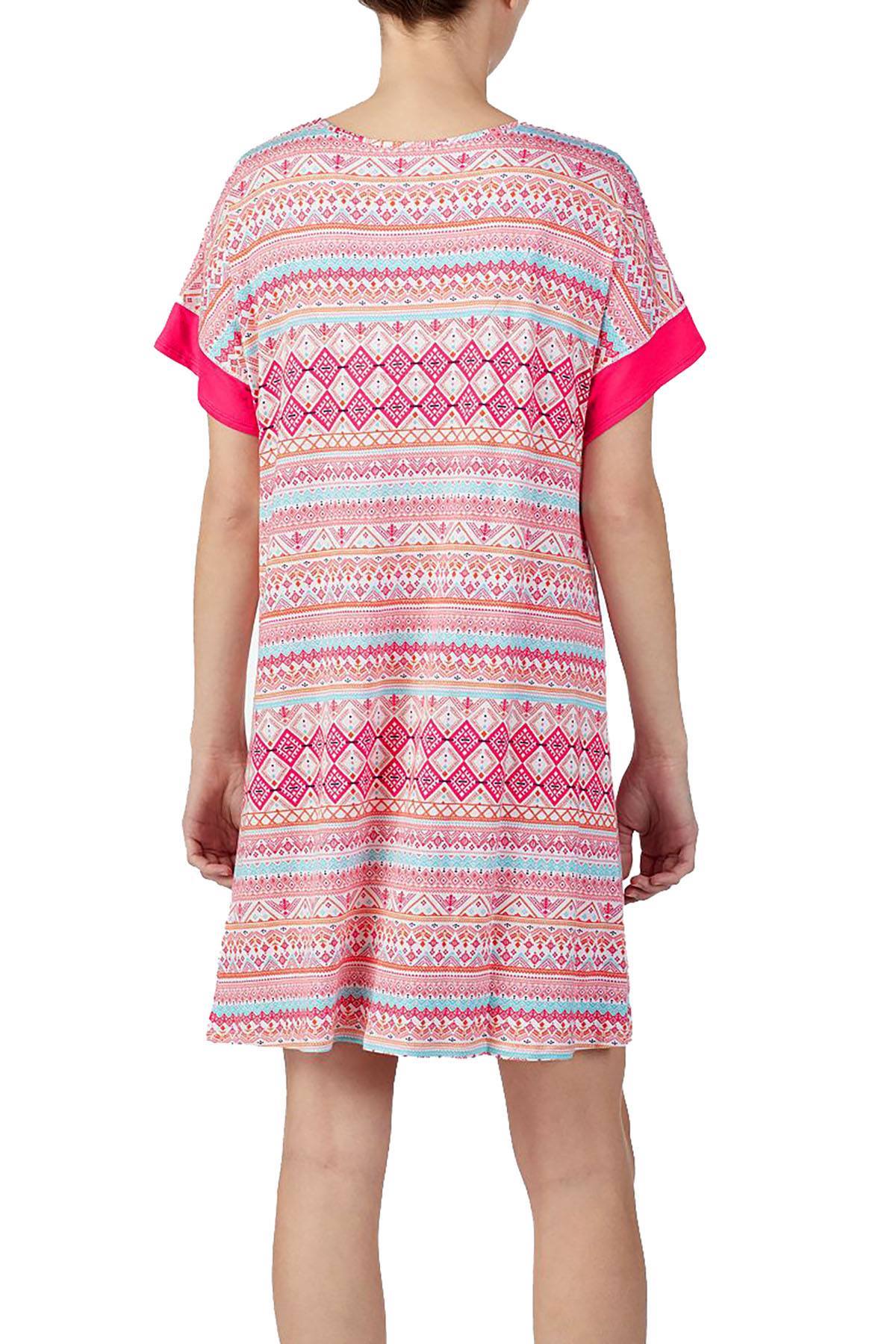 Ellen Tracy Printed Split Neck Nightgown in Coral