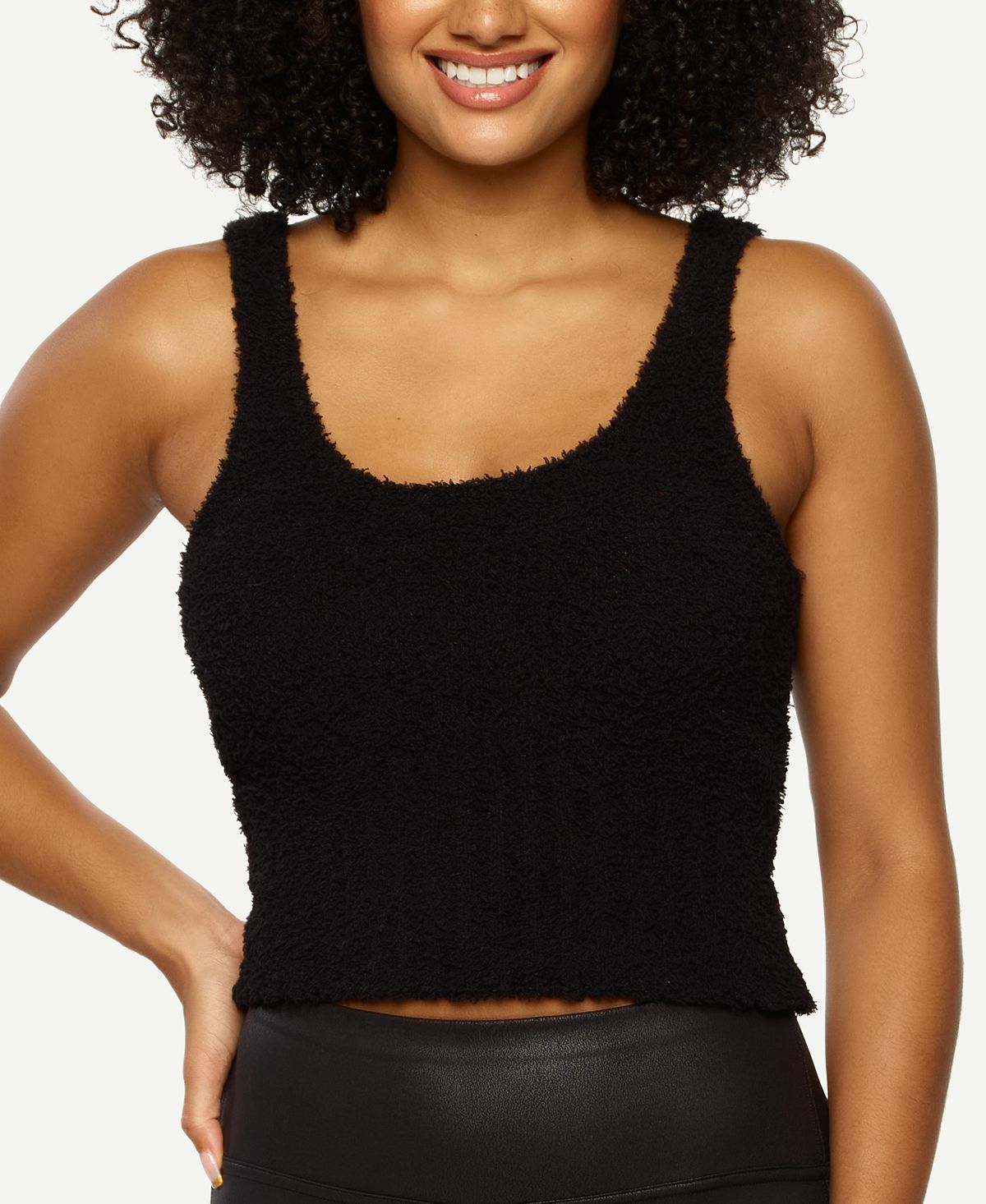 Felina Denali Cozy Cropped Knit Sleep Cami Black