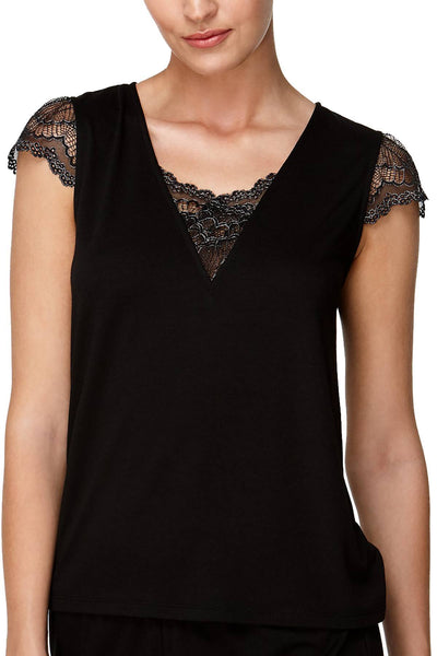 Flora by Flora Nikrooz Black Kat Lace-Trimmed Lounge Tee