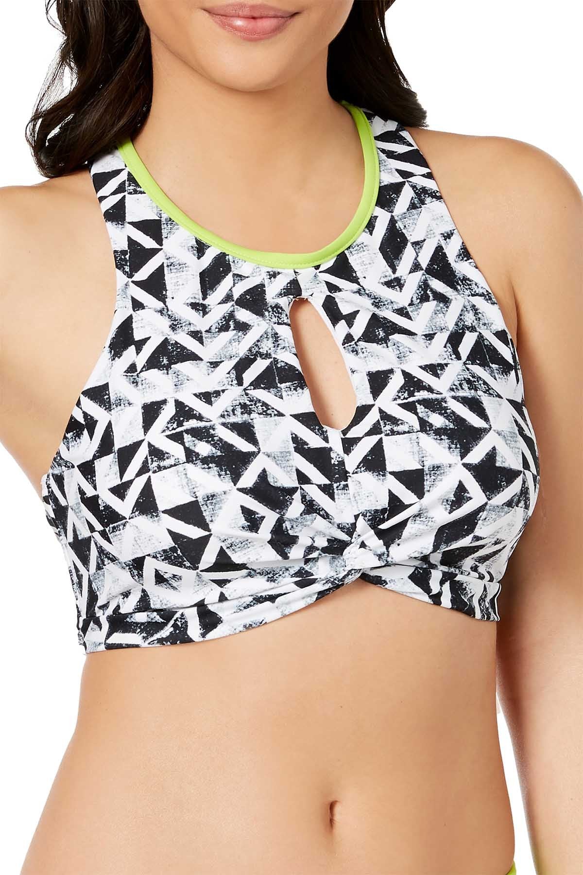 GO by Gossip Graphic Content High Neck Keyhole Bikini Top in Geo Black/White