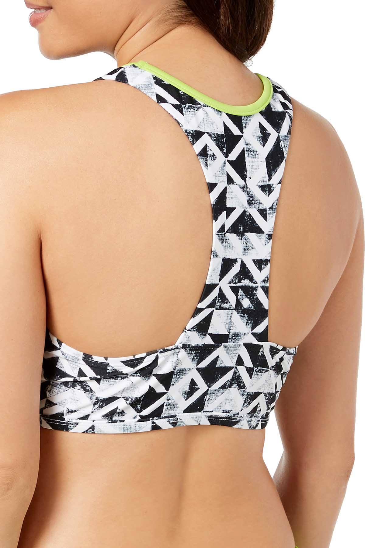 GO by Gossip Graphic Content High Neck Keyhole Bikini Top in Geo Black/White