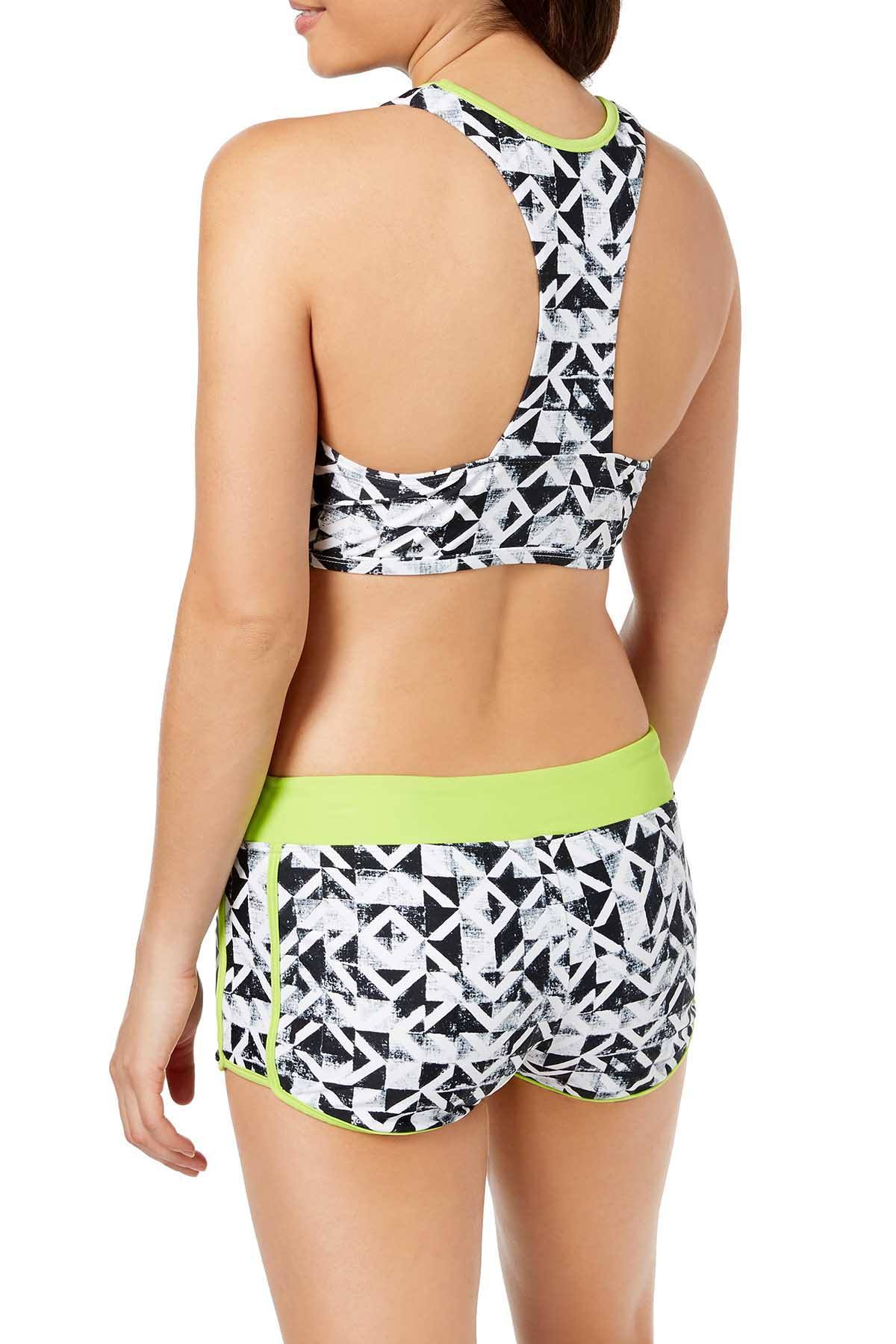 GO by Gossip Graphic Content High Neck Keyhole Bikini Top in Geo Black/White