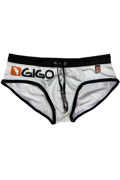 Gigo White Logo Swim Brief