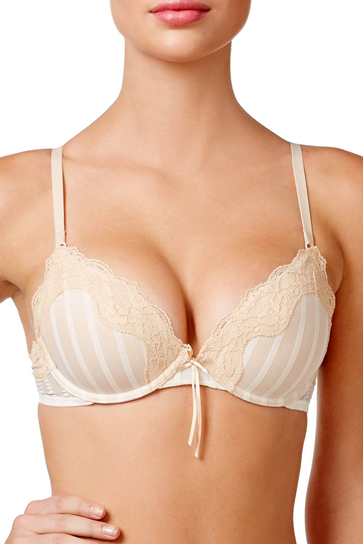 HEIDI By Heidi Klum Mesh/Lace Custom Lift Push-Up in Pristine/Toasted Almond