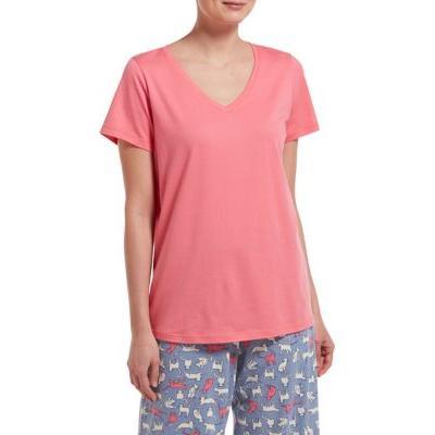 HUE Camellia Rose Short Sleeve V-Neck T-Shirt camellia rose