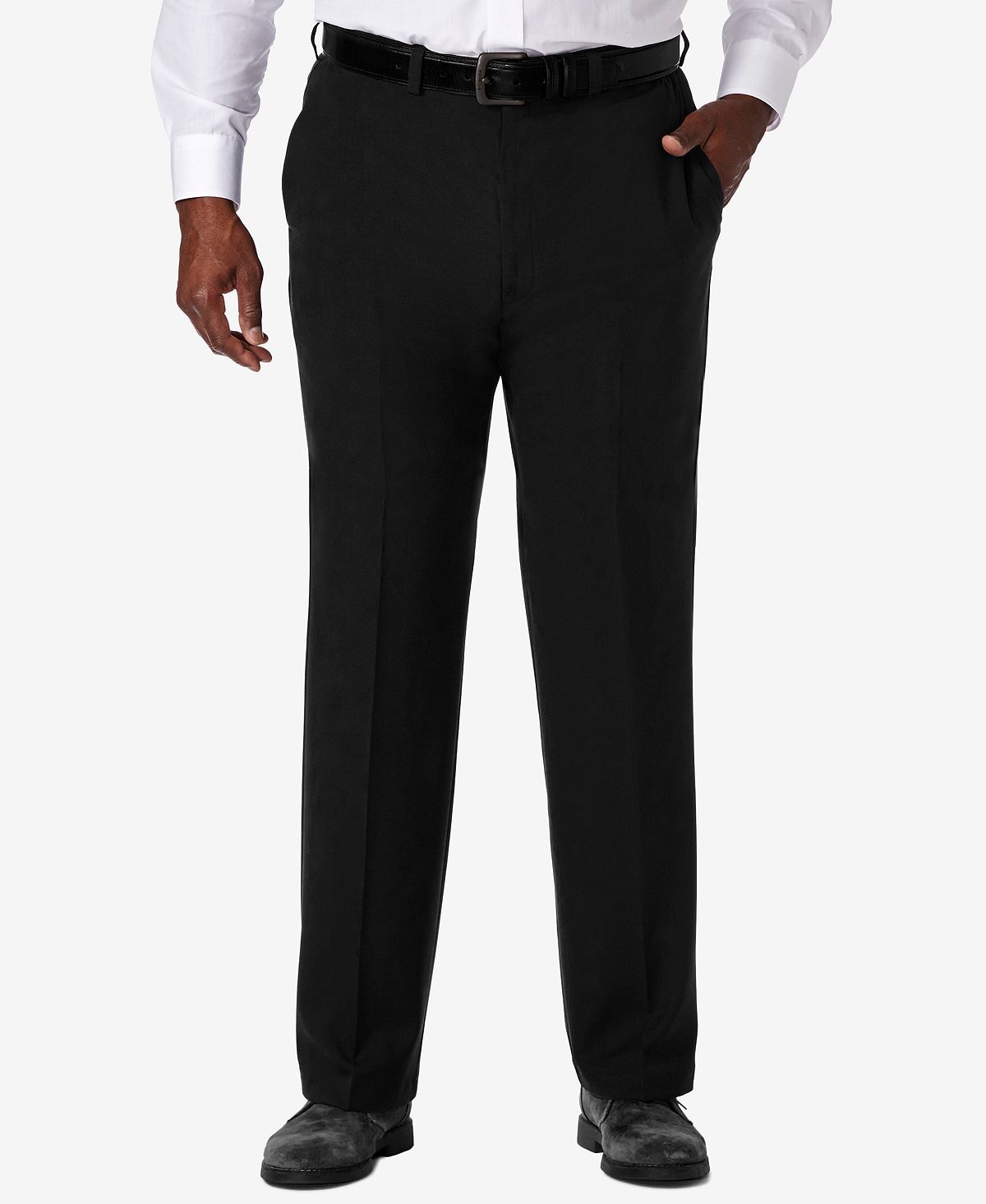 Haggar Big & Tall Cool 18pro Classic-fit Expandable Waist Flat Front Stretch Dress Pants Black