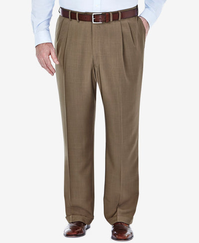 Haggar Big & Tall Eclo Stria Classic-fit Pleated Hidden Expandable Waistband Dress Pants Khaki