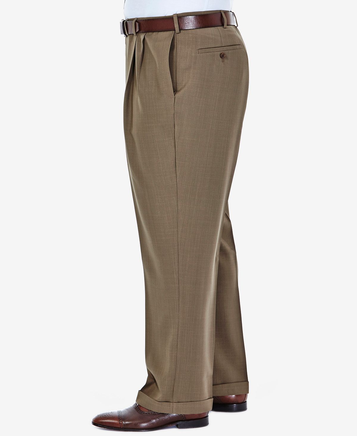 Haggar Big & Tall Eclo Stria Classic-fit Pleated Hidden Expandable Waistband Dress Pants Khaki