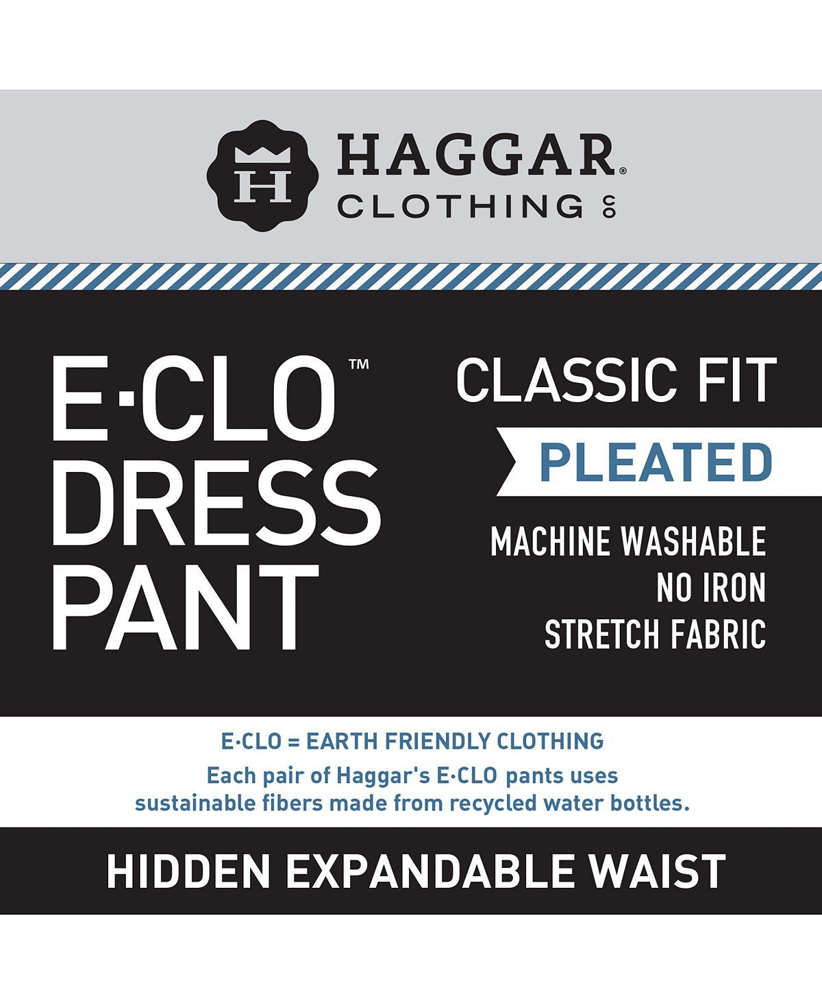 Haggar Big & Tall Eclo Stria Classic-fit Pleated Hidden Expandable Waistband Dress Pants Khaki