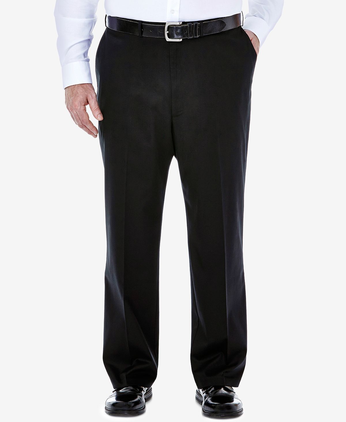 Haggar Big & Tall Premium No Iron Khaki Classic Fit Flat Front Hidden Expandable Waistband Pants Black