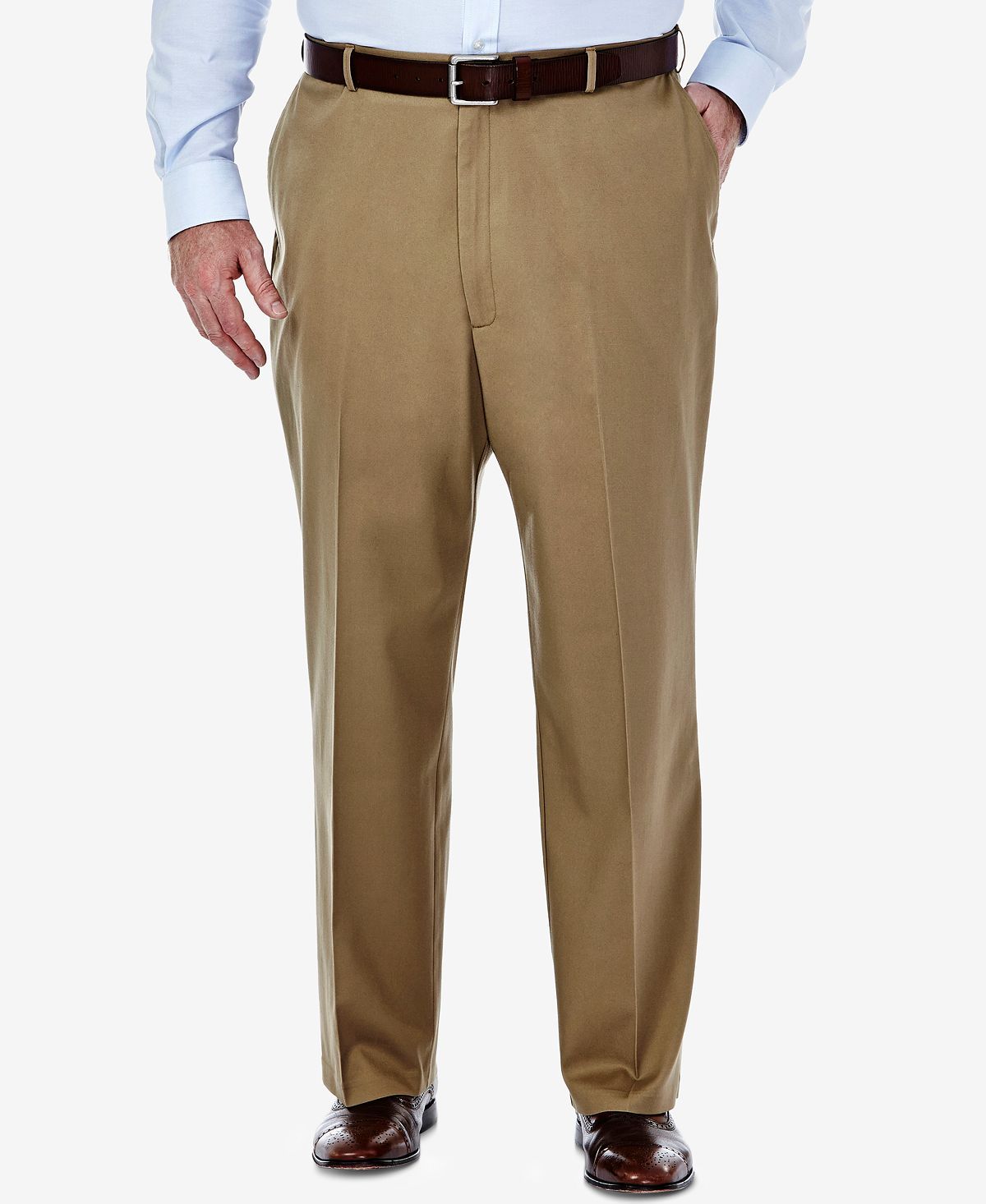 Haggar Big & Tall Premium No Iron Khaki Classic Fit Flat Front Hidden Expandable Waistband Pants British Khaki