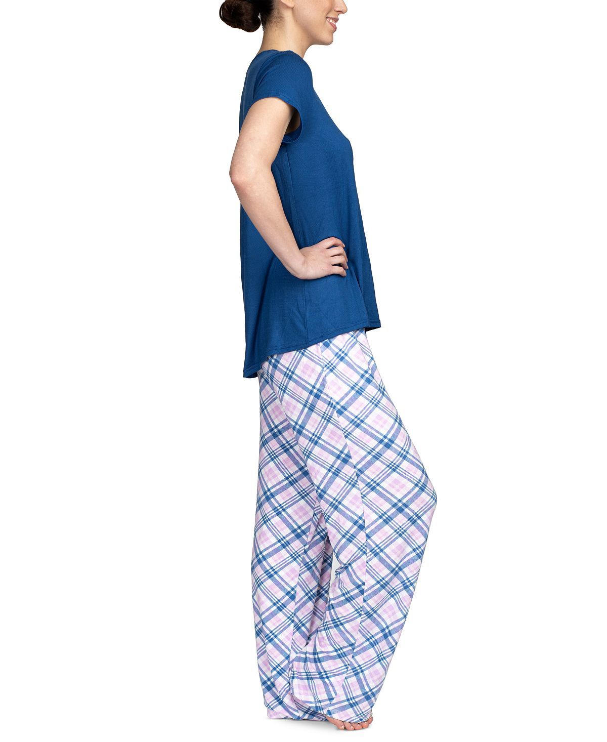 Hanes Wo 2pc Pajama Set Blue/plaid