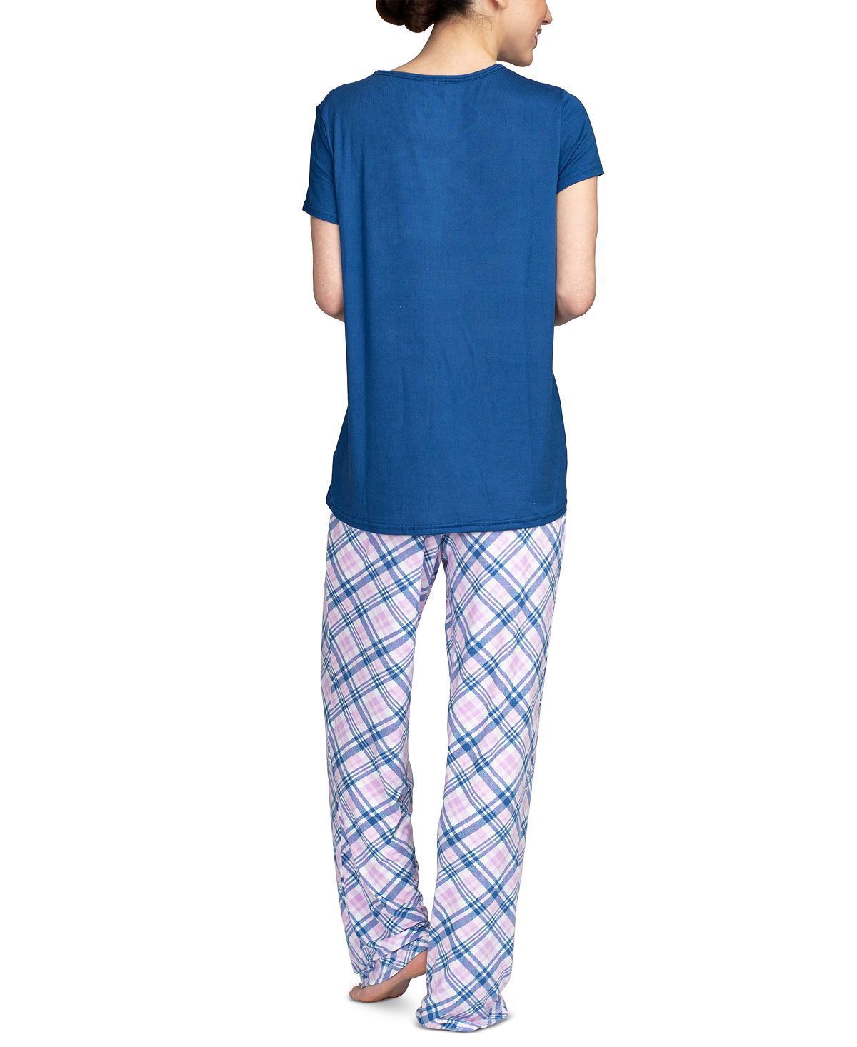 Hanes Wo 2pc Pajama Set Blue/plaid