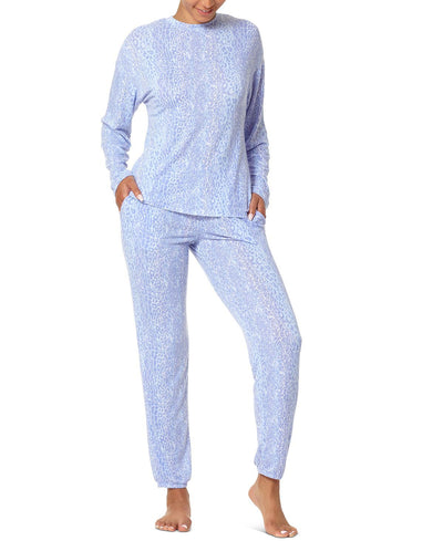 Hue Faded Leopard Crewneck Top & Jogger Pants Pajama Set Persian Jewel