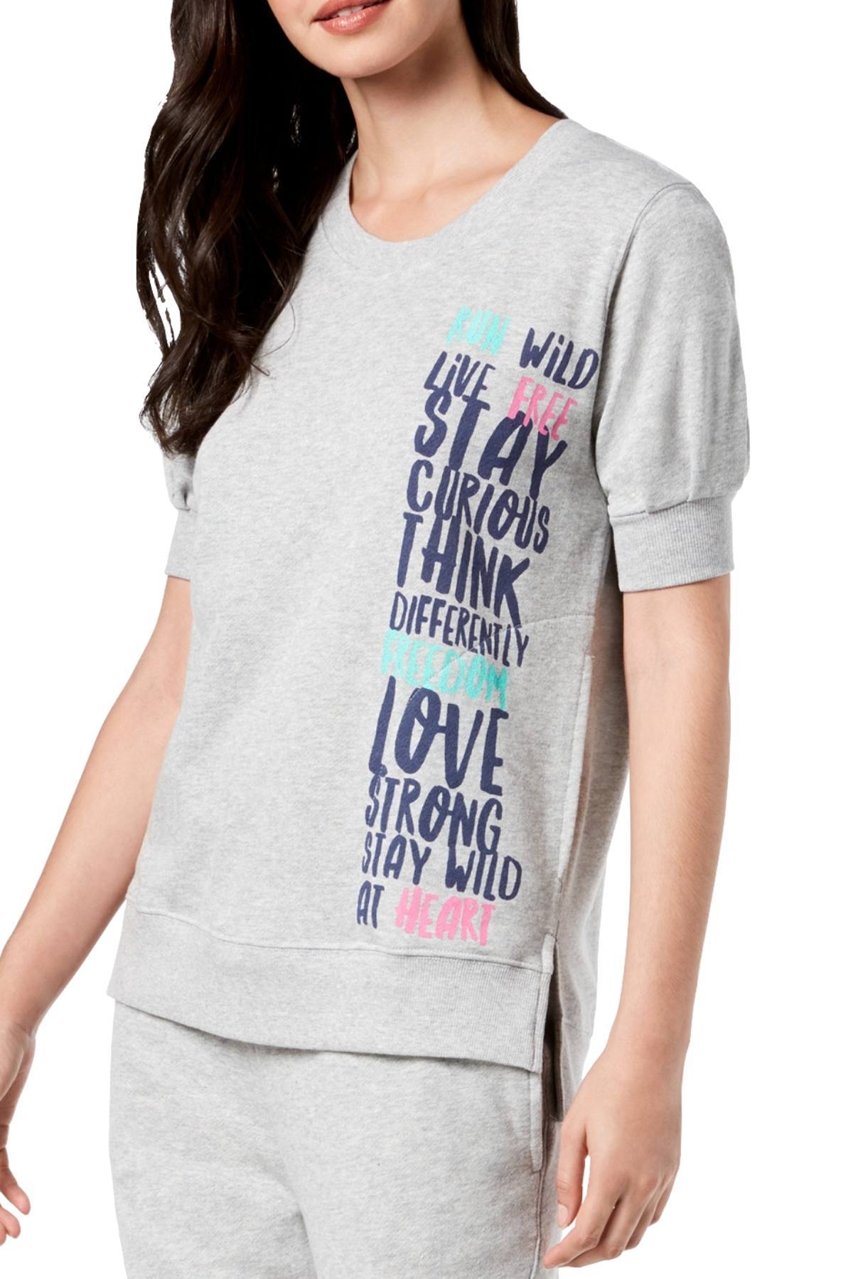 Hue Stone-Heather Love-Strong Graphic-Print Short-Sleeve Lounge Top