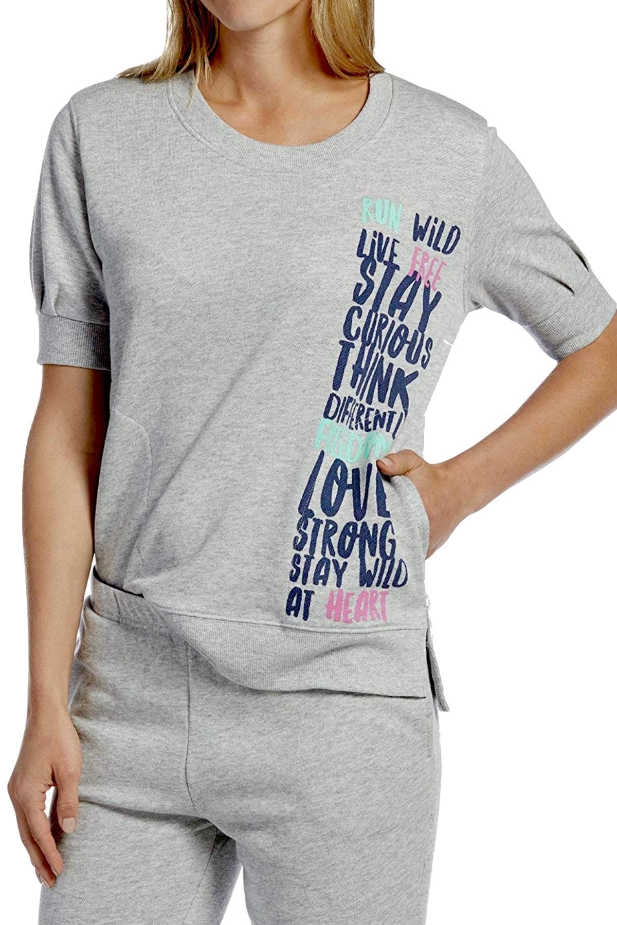 Hue Stone-Heather Love-Strong Graphic-Print Short-Sleeve Lounge Top