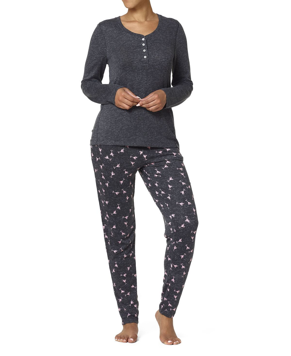 Hue Wo Margaricious Henley Pajama Set Black