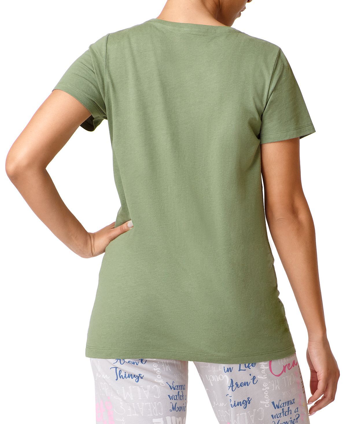 Hue solid Short Sleeve Round Neck Sleep T-shirt Olivine