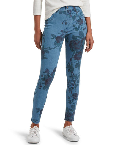 Hue wo Faded Floral Ultra Soft Denim High Waist 7/8 Legging Blue