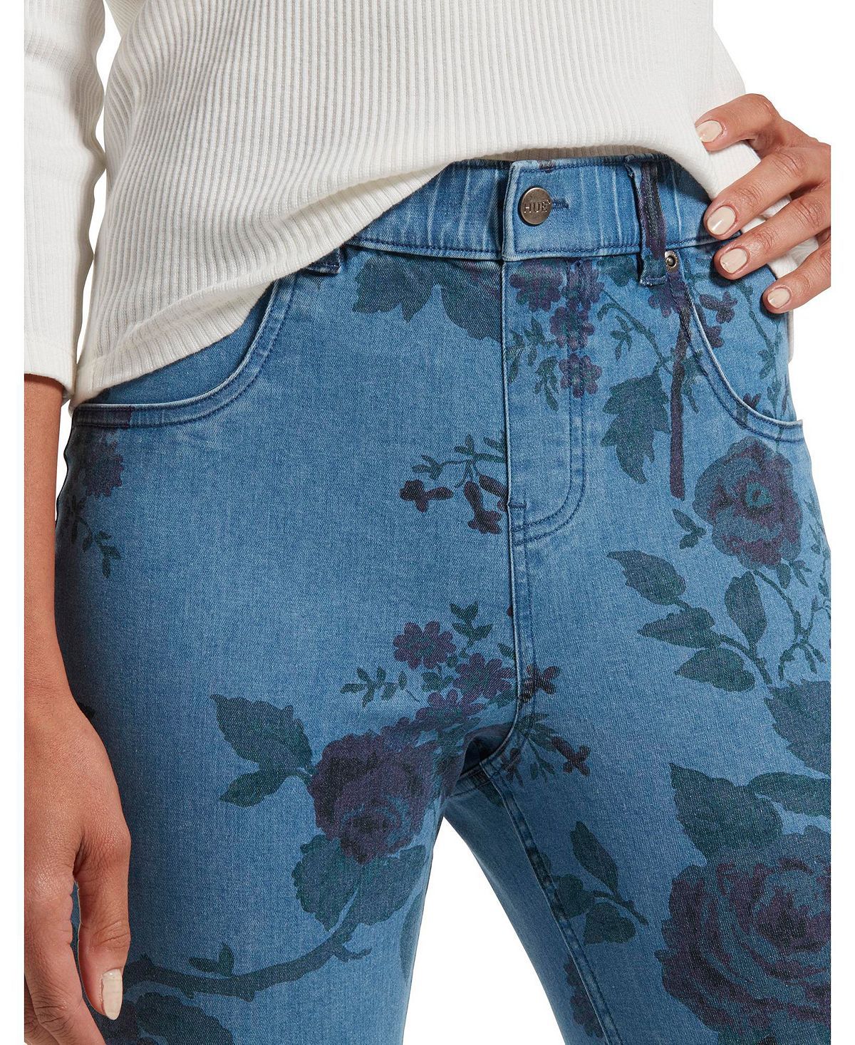 Hue wo Faded Floral Ultra Soft Denim High Waist 7/8 Legging Blue