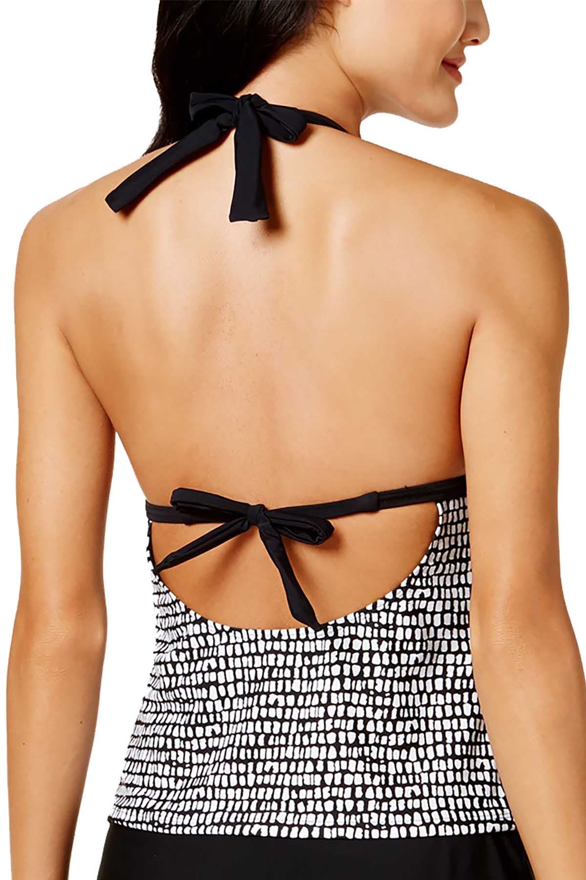 Hula Honey Bump in the Road PushUp Halter Tankini Top in Black/White