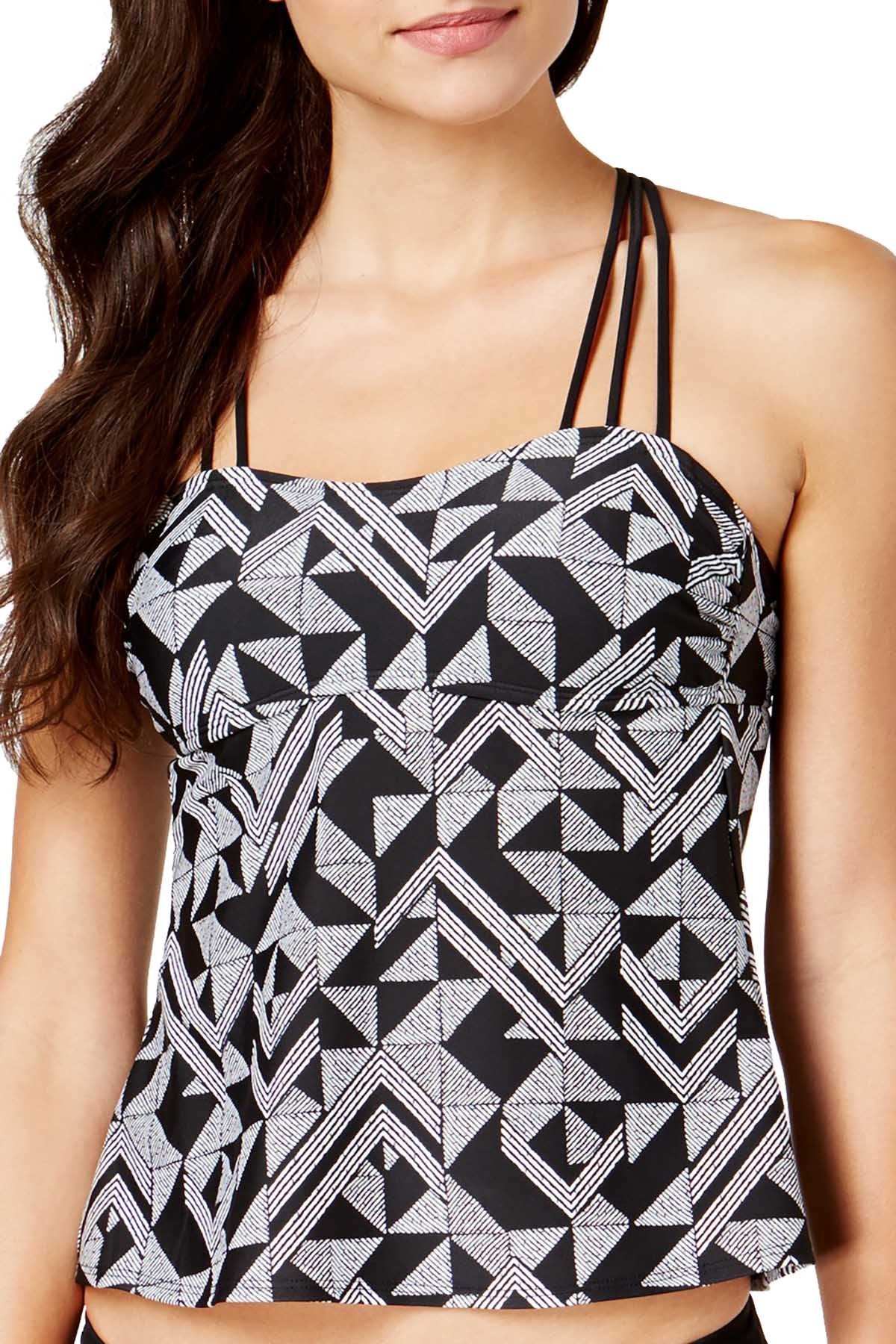 Hula Honey Maze Muse Halter Tankini Top in Black/White