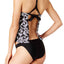 Hula Honey Maze Muse Halter Tankini Top in Black/White