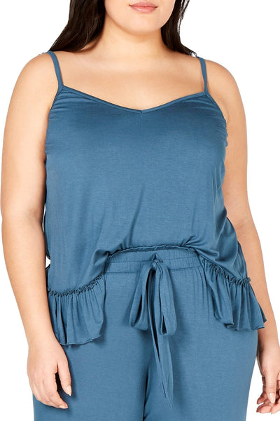 INC International Concepts PLUS Ultra Soft Ruffle Flounce Top in Teal Enamel