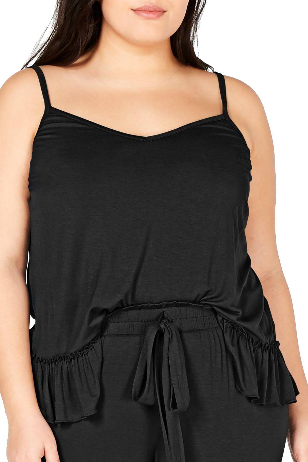 INC International Concepts Ultra Soft Ruffle Flounce Lounge Top in Deep Black