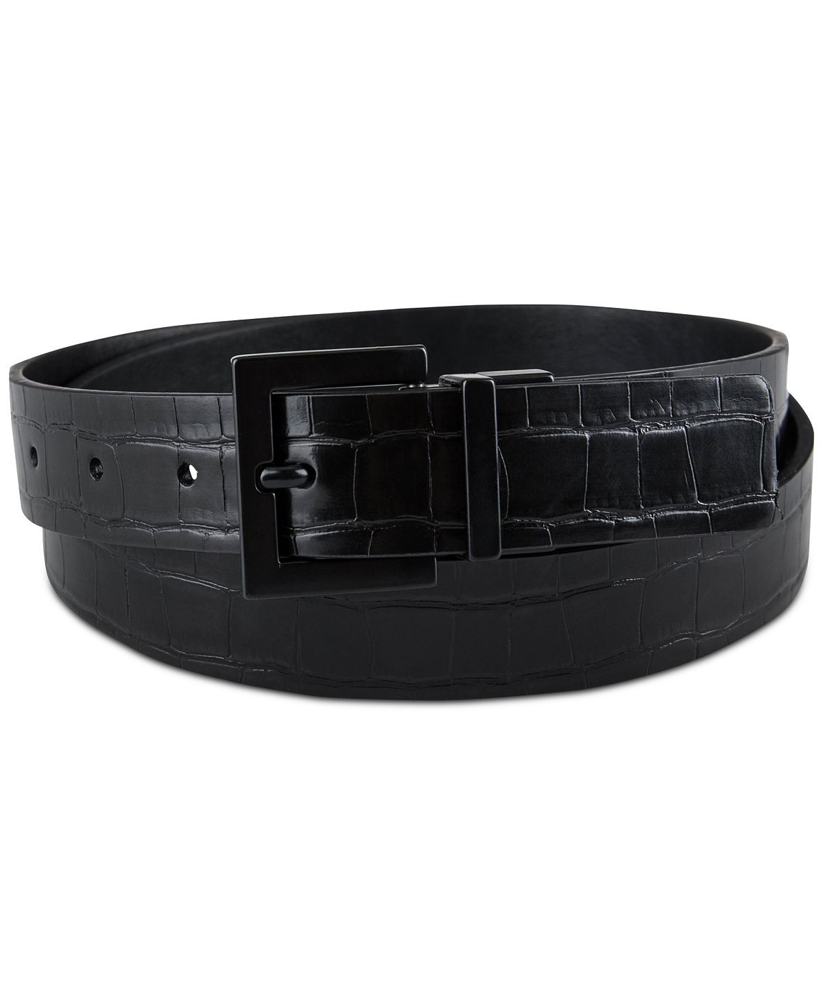 Inc International Concepts Faux-leather Reversible Crocodile Embossed Belt Black