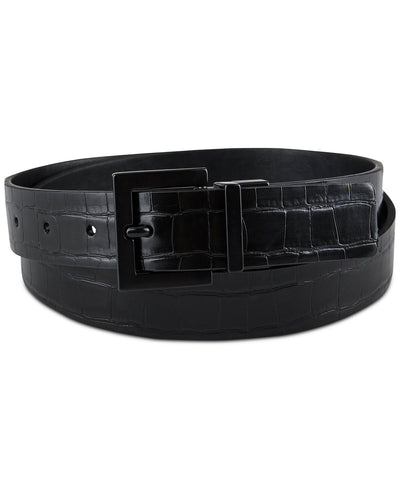 Inc International Concepts Faux-leather Reversible Crocodile Embossed Belt Black