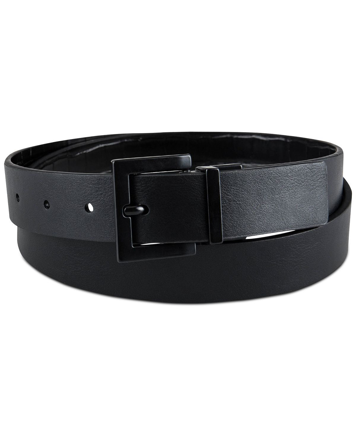 Inc International Concepts Faux-leather Reversible Crocodile Embossed Belt Black