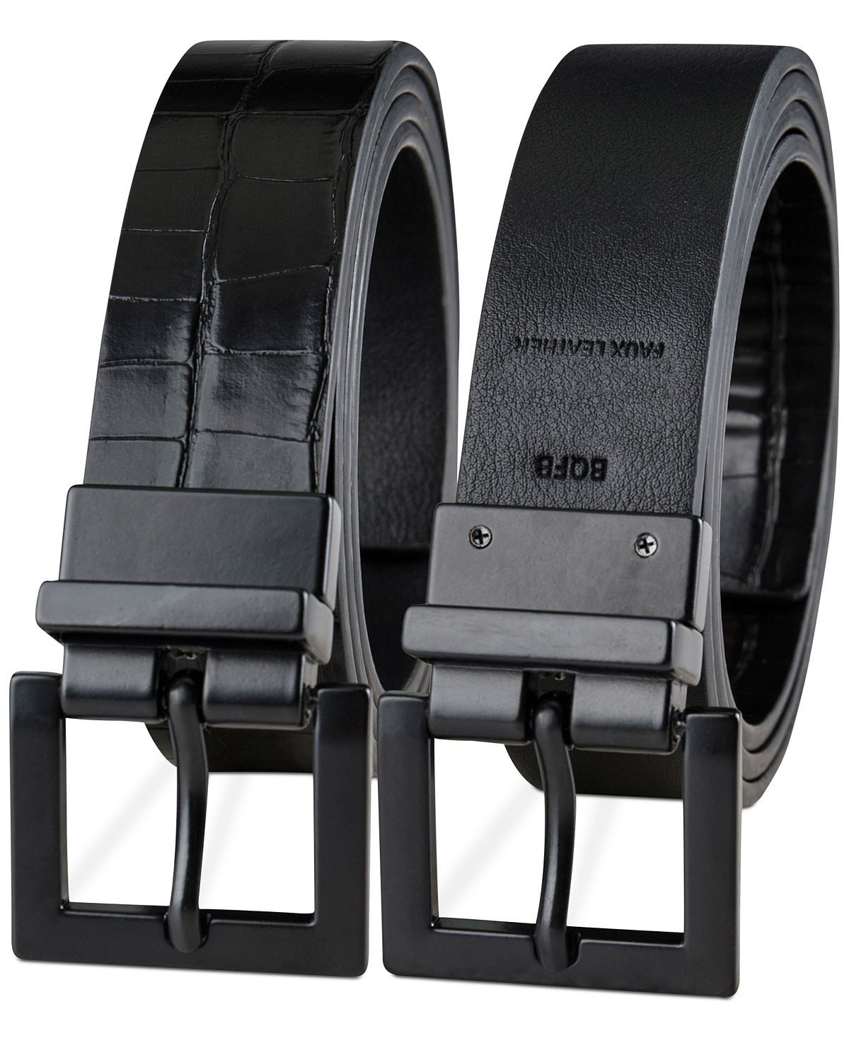 Inc International Concepts Faux-leather Reversible Crocodile Embossed Belt Black