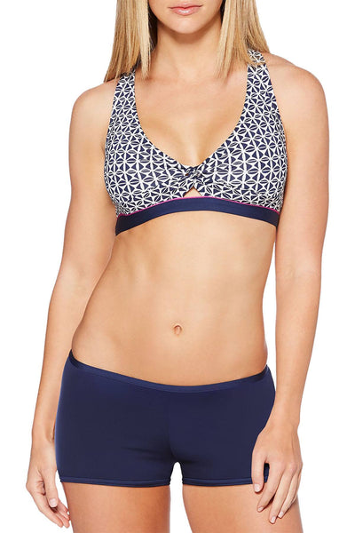 JAG Tiki Twist Front Crossback Bikini Top in Navy