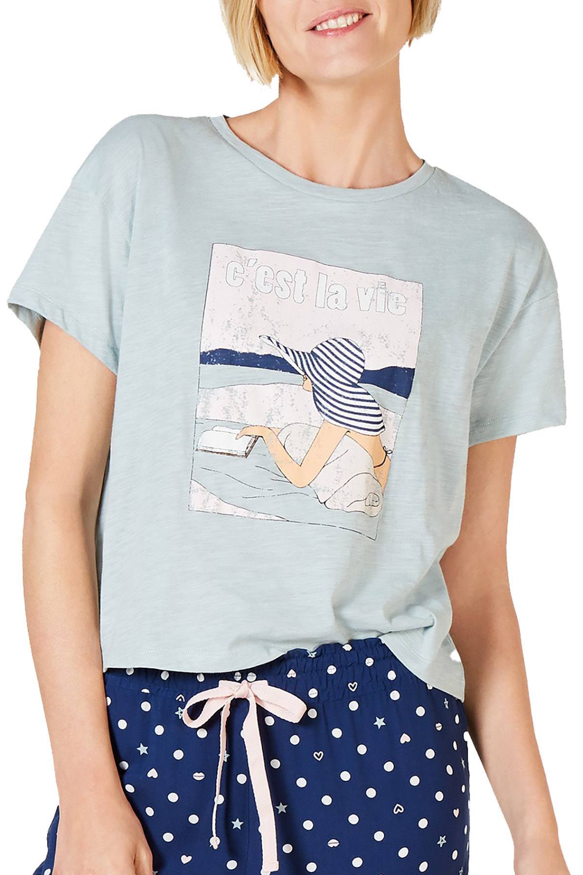 Jenni Graphic Print Crop Tee in Cest La Vie Seaglass