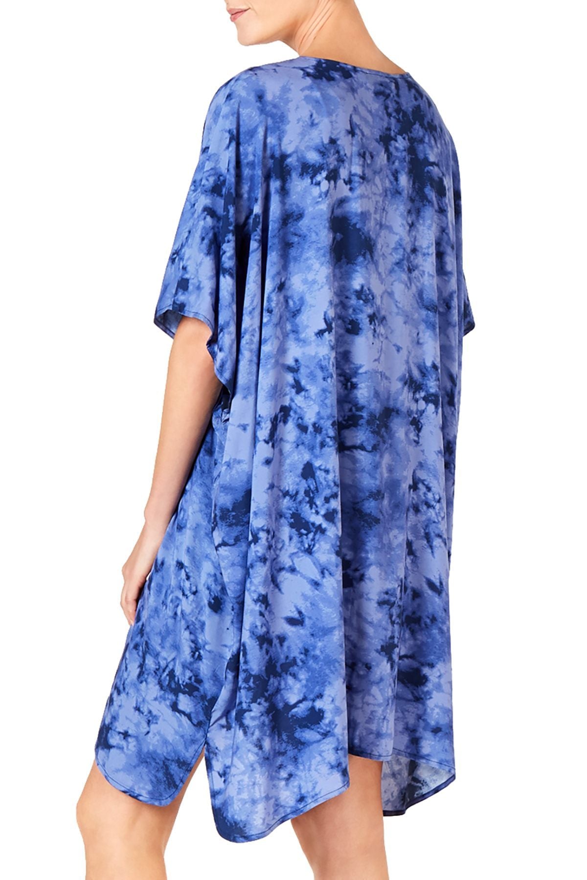 Jenni Lightweight Printed Short Sleeve Wrap in Blue Tie Dye