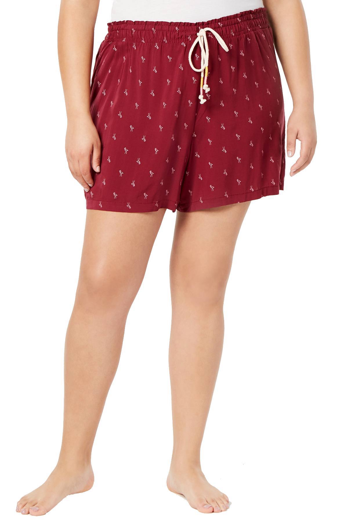 Jenni PLUS Lightweight Lounge Short in Burgundy Outlined Flamingo