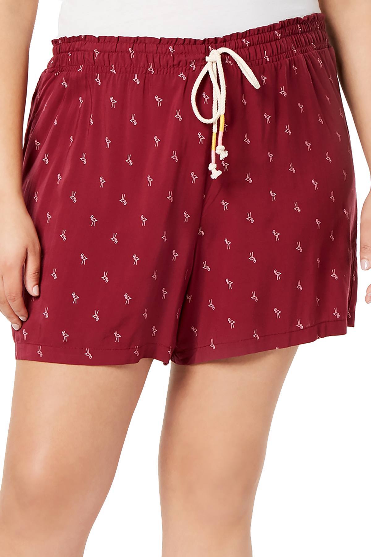 Jenni PLUS Lightweight Lounge Short in Burgundy Outlined Flamingo