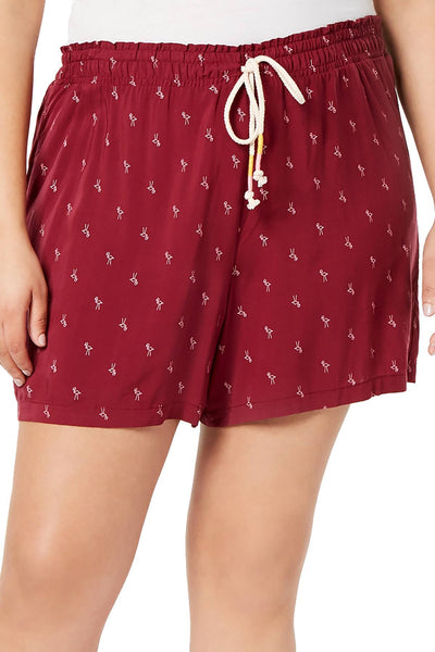 Jenni PLUS Lightweight Lounge Short in Burgundy Outlined Flamingo