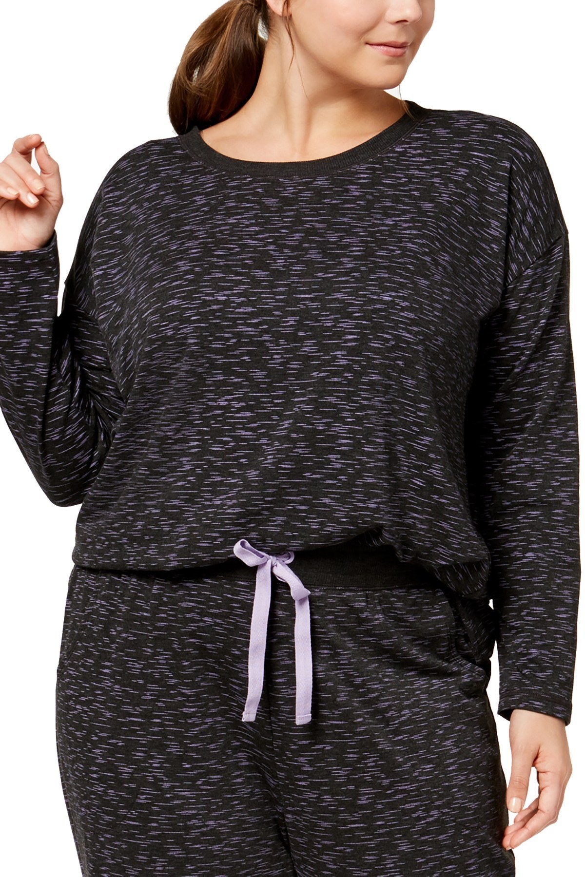 Jenni PLUS Printed Lounge Top in Charcoal/Purple Space-Dye