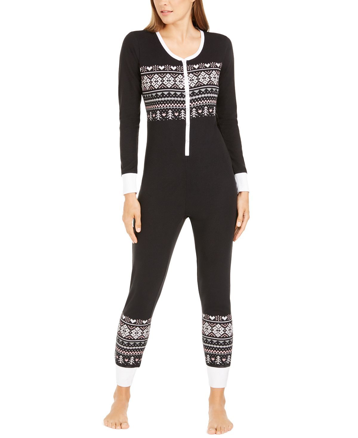 Jenni Printed Thermal One Piece Pajama Placed Fairisle