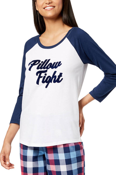 Jenni Raglan Sleeve Graphic Print Lounge Top in Pillow Fight Navy