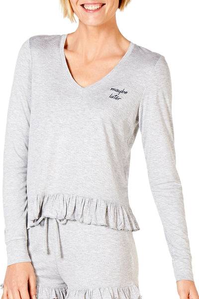 Jenni Ruffled Ultra Soft Knit Lounge Top in Maybe Later Heather Grey