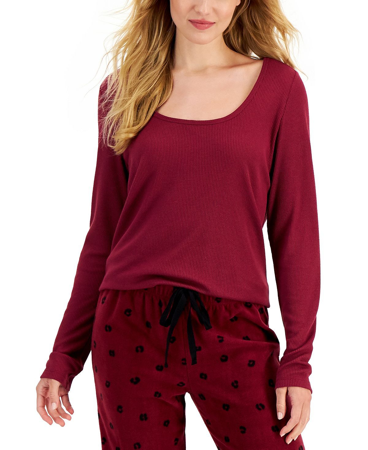 Jenni Solid Long-sleeve Pajama Top Plum Wine