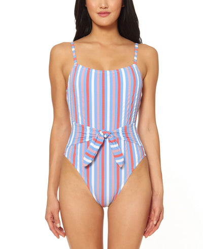 Jessica Simpson Miami Stripe Printed Tie-waist One-piece Swimsuit Eyeshadow Multi