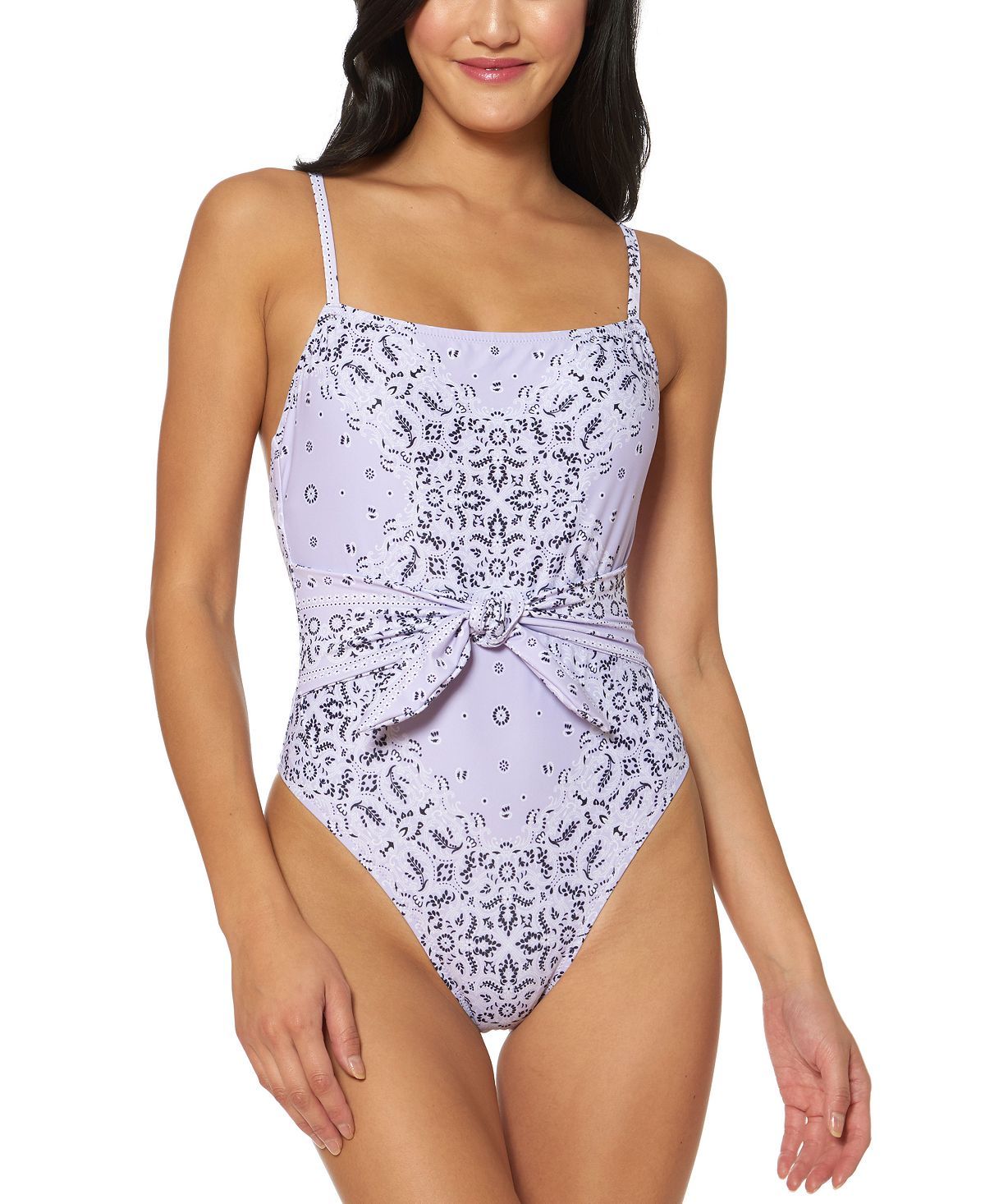 Jessica Simpson Printed Tie-waist One-piece Swimsuit Lavender Multi